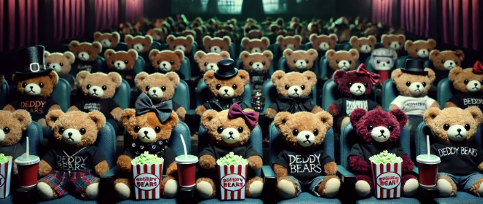 Deddy Bears Blog Post featuring Spooky teddy bears eating popcorn at the movies